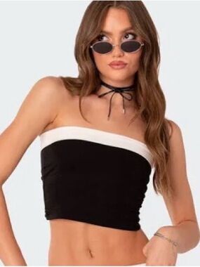 Edikted Black and White Strapless Jacket Colorblock Tube Top